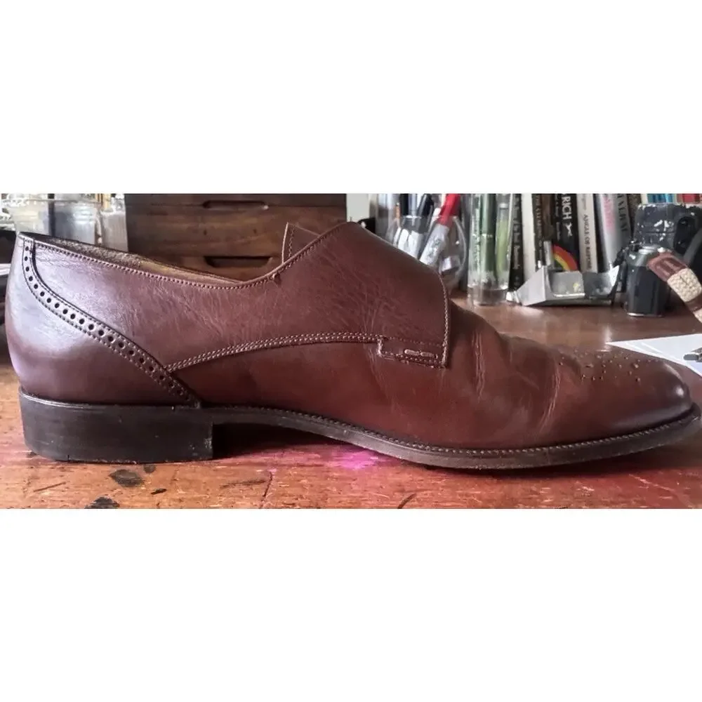 Bally Brown Leather Monkstrap Shoes Men's Size 11D